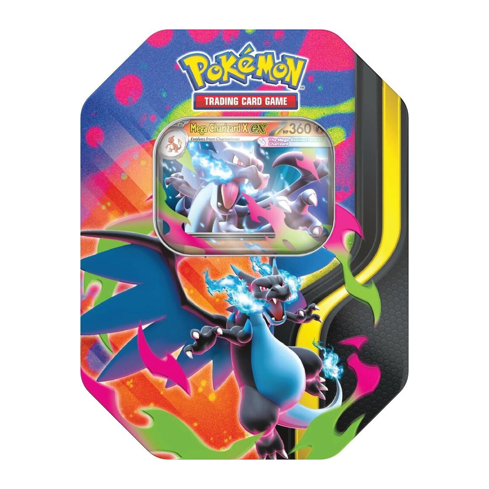 Sealed Pokémon TCG Mega Charizard X ex tin with promo card, English